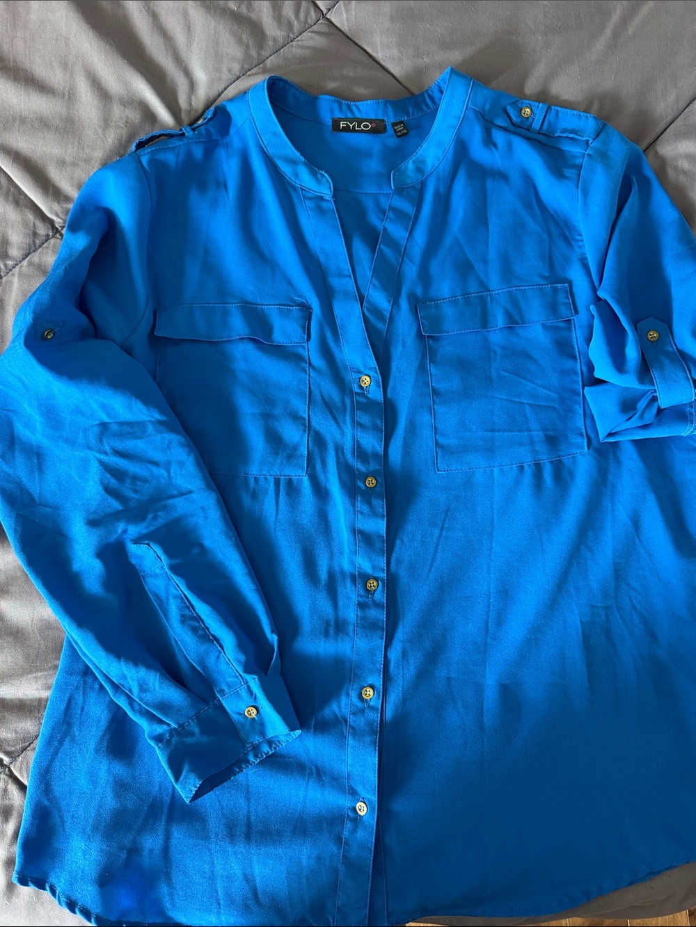 FYLO women Bright Blue Long-Sleeve Button-Front Shirt xxl